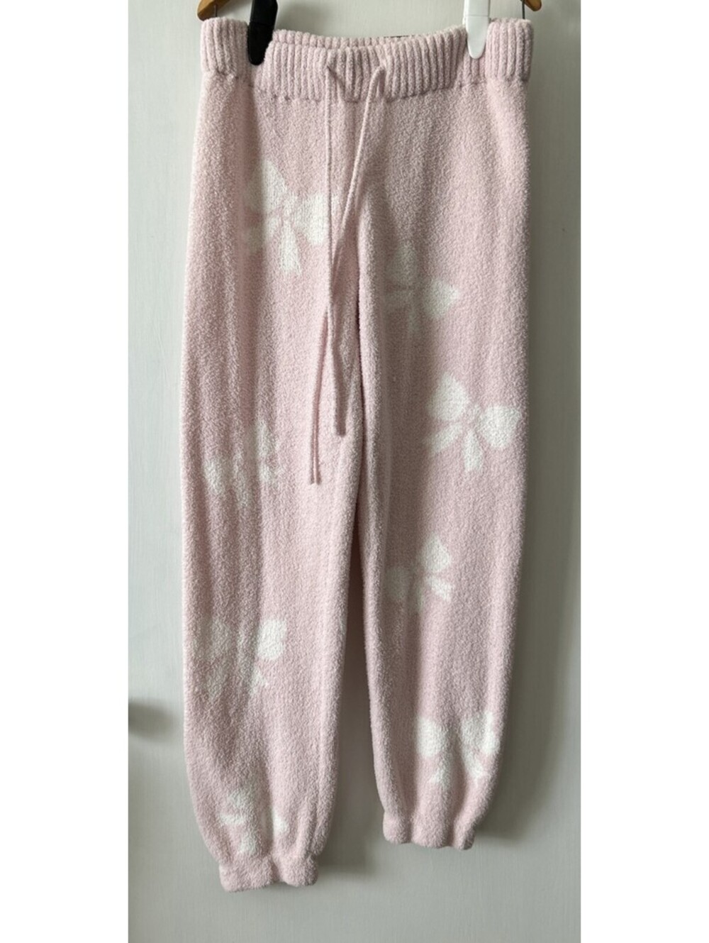 Hippie Rose Light Pink W/ White Bows Fuzzy Knit XL - Pajama/Lounge Pants